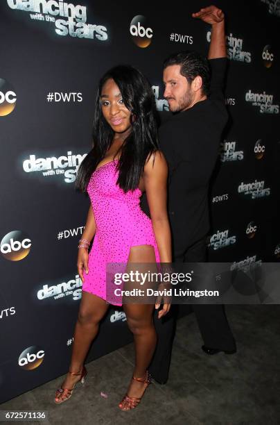 Fifth Harmony member Normani Kordei and dancer Valentin Chmerkovskiy attend "Dancing with the Stars" Season 24 at CBS Televison City on April 24,...