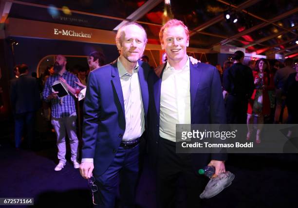 Director Ron Howard and Reed Howard attend the Los Angeles Premiere Screening of National Geographics 'Genius' the Fox Theater on April 24, 2017 in...