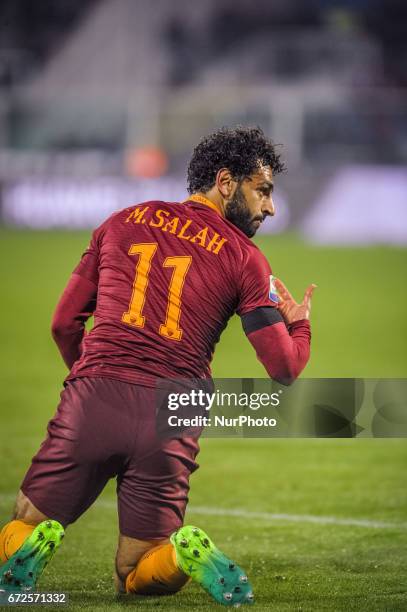 Salah Mhoamed reacts during the Italian Serie A football match Pescara vs Roma on April 24 in Pescara, Italy.