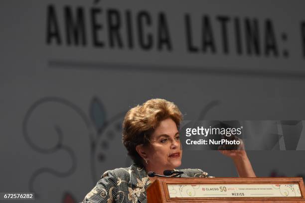 Former President of Brazil, Dilma Rousseff is seen speaking in her Conference 'The Future of Democracy in Latin America' during the Colloquium 'Latin...