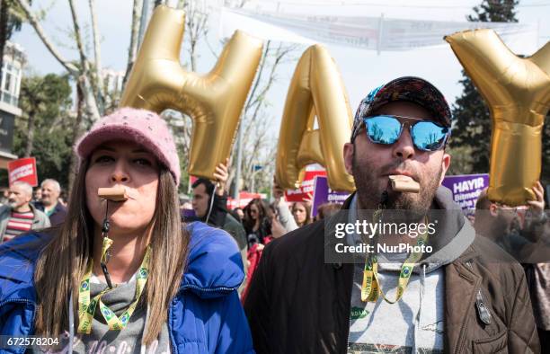 People protest against Referendum results in Istanbul, Turkey, on April 24, 2017. Turkey's main opposition party launched a legal challenge at a top...