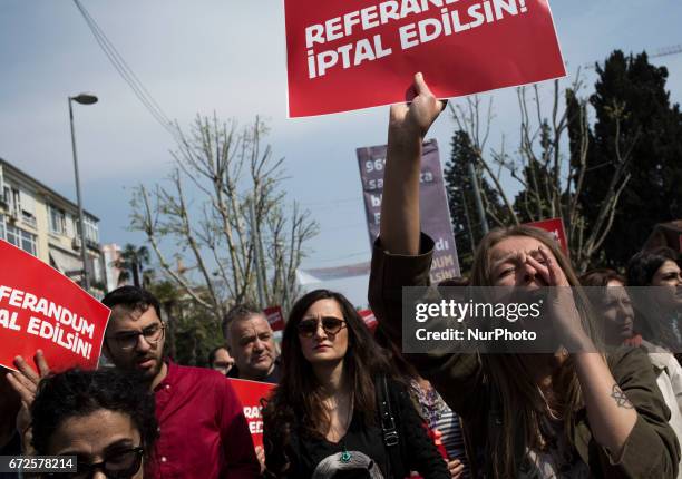 People protest against Referendum results in Istanbul, Turkey, on April 24, 2017. Turkey's main opposition party launched a legal challenge at a top...