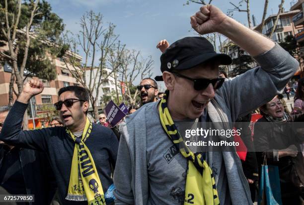 People protest against Referendum results in Istanbul, Turkey, on April 24, 2017. Turkey's main opposition party launched a legal challenge at a top...