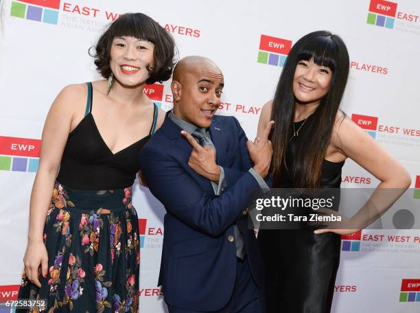 Performers Atsuko Okatsuka, D-Lo and Jenny Yang of Disoriented Comedy attend the East West Players 'Radiant' 51st Anniversary Visionary Awards and...