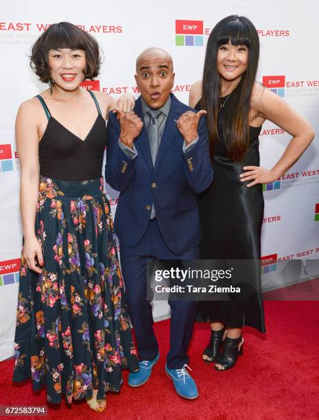 Performers Atsuko Okatsuka, D-Lo and Jenny Yang of Disoriented Comedy attend the East West Players 'Radiant' 51st Anniversary Visionary Awards and...