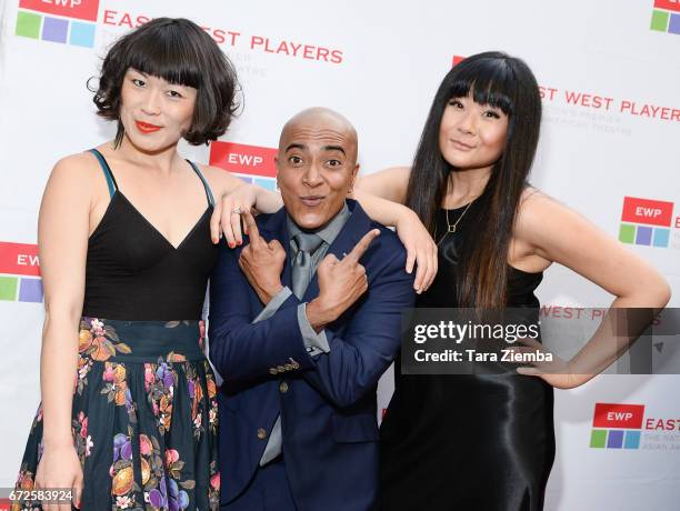 Performers Atsuko Okatsuka, D-Lo and Jenny Yang of Disoriented Comedy attend the East West Players 'Radiant' 51st Anniversary Visionary Awards and...