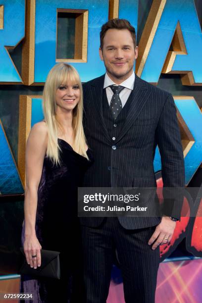 Anna Faris and Chris Pratt attend the European Gala Screening of 'Guardians of the Galaxy Vol. 2' at Eventim Apollo on April 24, 2017 in London,...