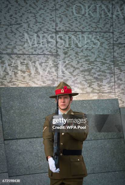 New Zealand soldier during an Anzac Day dawn service at the Australian War Memorial at Hyde Park Corner on April 25, 2017 in London, England. The...