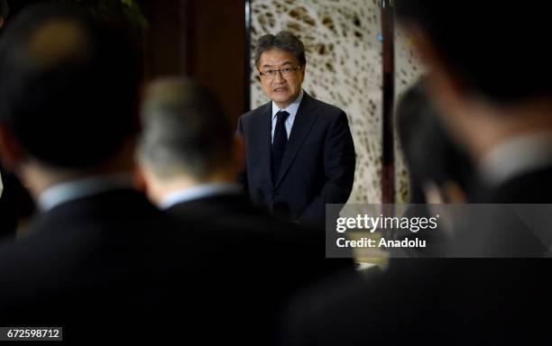 Joseph Yun, U.S. Special representative for North Korea policy speaks to press members following a meeting with Japan and South Korea chief nuclear...