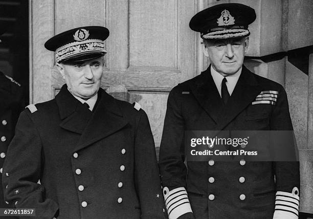 Royal Navy Admiral of the Fleet Sir Alfred Dudley Pound, Chief of Naval Staff meets with Admiral of the Fleet and commander in chief of the French...