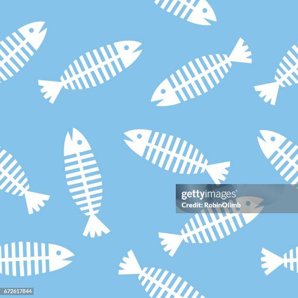 ilustrações de stock, clip art, desenhos animados e ícones de fish seamless pattern - osso de animal