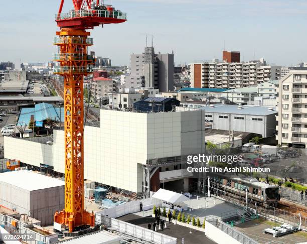The accident site is seen on the twelveth anniversary of the train derailment accident on April 25, 2017 in Amagasaki, Hyogo, Japan. The worst train...