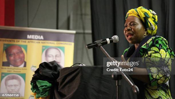 Nkosazana Dlamini-Zuma addresses the ANC Youth League members and students at the Durban University of Technology on April 20, 2017 in Durban, South...