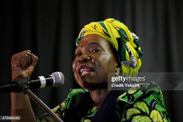 Nkosazana Dlamini-Zuma addresses the ANC Youth League members and students at the Durban University of Technology on April 20, 2017 in Durban, South...