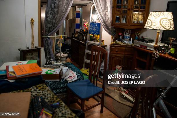 General view of a flat following a raid by members of the Catalan Regional Police in Barcelona on April 25, 2017 that led to the arrest of four men...