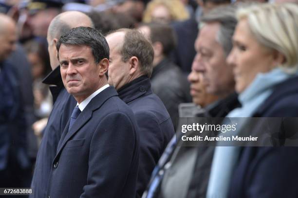 Former French Prime Minister Manuel Valls attends the National tribute to fallen French Policeman Xavier Jugele on April 25, 2017 in Paris, France....