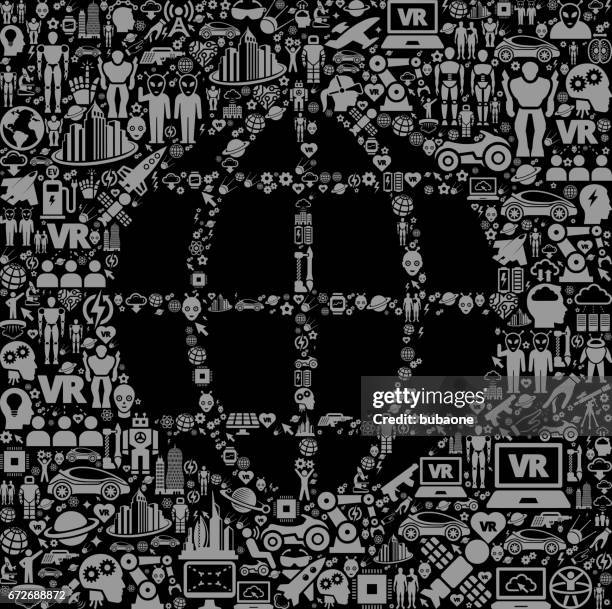 globe future and futuristic technology vector icon black background - engineer tablet stock illustrations