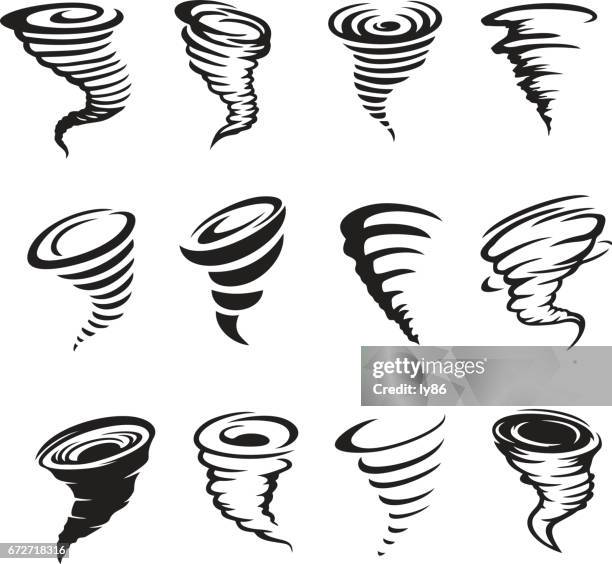 ilustraciones, imágenes clip art, dibujos animados e iconos de stock de diseños de tornado - tornados