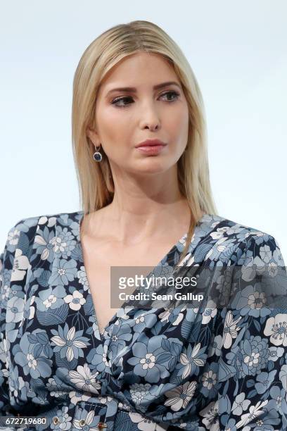 Ivanka Trump, daughter of U.S. President Donald Trump, is seen on stage of the W20 conference on April 25, 2017 in Berlin, Germany. The conference,...