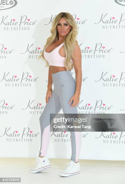 Katie Price launches her new range of nutrition products at The Worx Studios on April 25, 2017 in London, England.