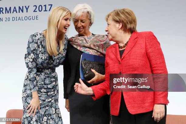 Ivanka Trump, daughter of U.S. President Donald Trump, International Monetary Fund Managing Director Christine Lagarde and German Chancellor Angela...