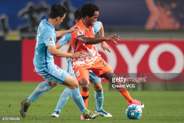 Magno Cruz of Jeju United vies for the ball during 2017 AFC Champions League group match between Jiangsu Suning F.C. And Jeju United F.C. At Nanjing...