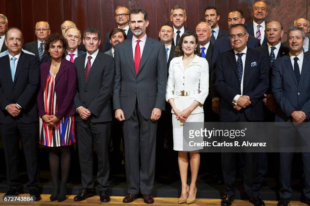 King Felipe VI of Spain and Queen Letizia of Spain attend several audiences at the Presidency of the Government of the Canary Islands on April 25,...