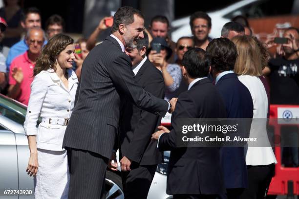 King Felipe VI of Spain and Queen Letizia of Spain attend the presentation of the 'Barrios por el Empleo' project at the Cabildo Insular on April 25,...
