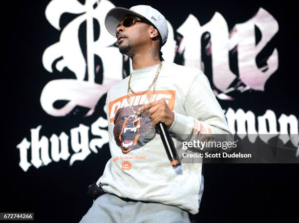 Rapper Krayzie Bone of Bone Thugs-n- Harmony performs onstage during the 93.5 KDAY Krush Groove 2017 concert at The Forum on April 22, 2017 in...