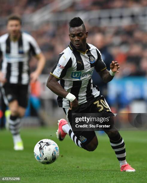 Christian Atsu of Newcastle in action during the Sky Bet Championship match between Newcastle United and Preston North End at St James' Park on April...