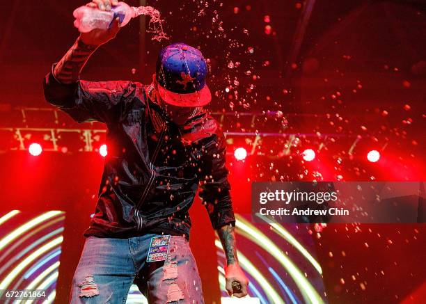 Rapper Vanilla Ice performs on stage during the 'I Love The 90's Tour' at Abbotsford Centre on April 22, 2017 in Abbotsford, Canada.
