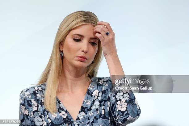 Ivanka Trump, daughter of U.S. President Donald Trump, is seen on stage of the W20 conference on April 25, 2017 in Berlin, Germany. The conference,...