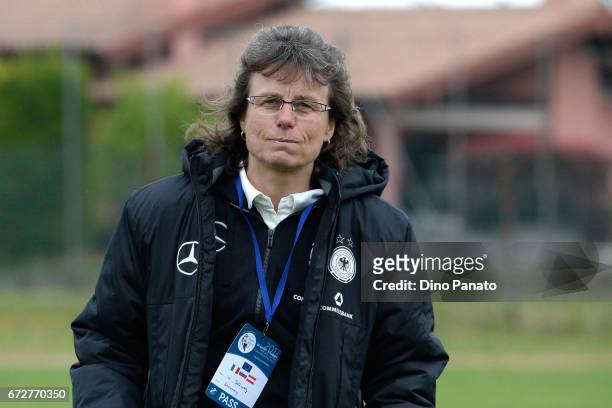 Head coach of Germany women's U16 Ulriche Ballweg looks on during the 2nd Female Tournament 'Delle Nazioni' match between Germany U16 and Belgium at...