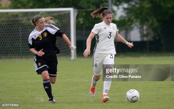 Anika Metzner of Germany women's U16 competes with Valerie Schuilen of Belgium women's U16 during the 2nd Female Tournament 'Delle Nazioni' match...