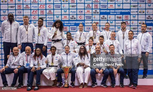 The French gold medal winning women's team and the two medal winning men of Axel Clerget, Audrey Tcheumeo, Melanie Clement, Sama Hawa Camara, Margaux...