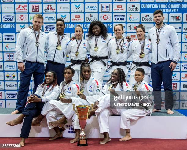 The French gold medal winning women's team and the two medal winning men of Axel Clerget, Audrey Tcheumeo, Melanie Clement, Sama Hawa Camara, Margaux...