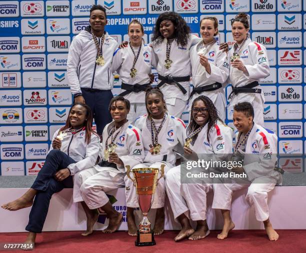 The French gold medal winning women's team of Audrey Tcheumeo, Melanie Clement, Sama Hawa Camara, Margaux Pinot, Helene Receveaux, Priscilla Gneto,...