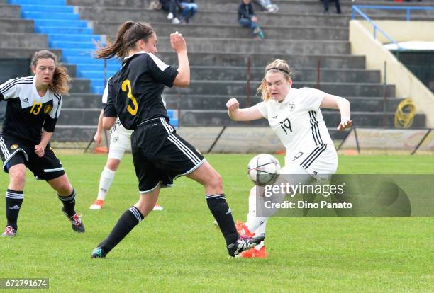 Laura Haas of Germany Women's U16 competes with Romy Camps of Belgium Women's U16 during the 2nd Female Tournament 'Delle Nazioni' match between...