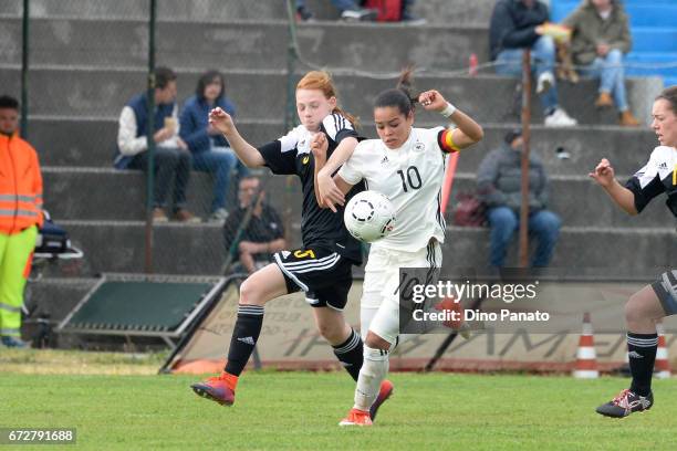 Ivana Fuso of Germany Women's U16 competes with Naomi De Wolf of Belgium Women's U16 during the 2nd Female Tournament 'Delle Nazioni' match between...