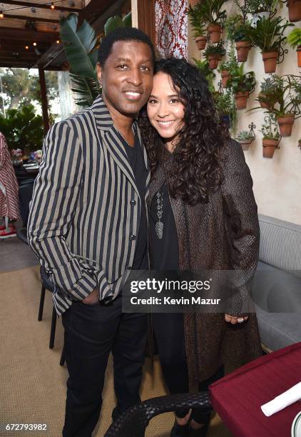 Babyface and Nicole Pantenburg attend Barbra Streisand's 75th birthday at Cafe Habana on April 24, 2017 in Malibu, California.