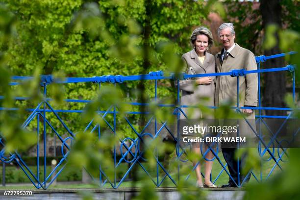 Queen Mathilde of Belgium and King Philippe - Filip of Belgium visit the Wissekerke Castle, situated in the village of Bazel within the Kruibeke...