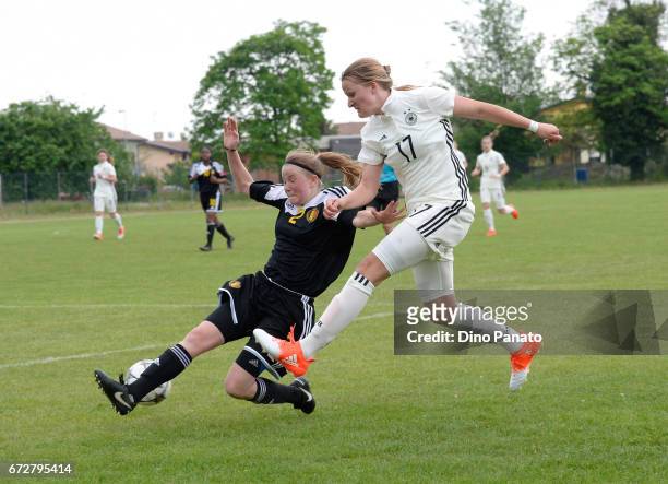 Jule Gloy of Germany women's U16 competes with Stephanie Pirotte of Belgium women's U16 during the 2nd Female Tournament 'Delle Nazioni' match...