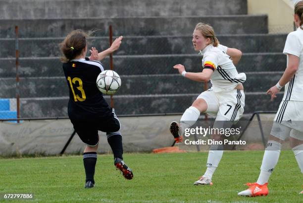 Pauline Wimmer of Germany women's U16 competes with Fleur Cordier of Belgium women's U16 during the 2nd Female Tournament 'Delle Nazioni' match...