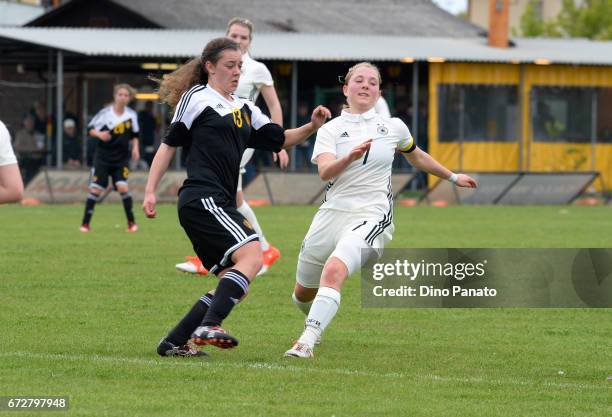 Pauline Wimmer of Germany women's U16 competes with Fleur Cordier of Belgium women's U16 during the 2nd Female Tournament 'Delle Nazioni' match...