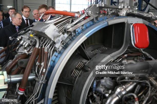 Russian President Vladimir Putin observes the NPO Saturn plant in Rybinsk, Russia, April 2017. Putin is having a one-day trip to Rybinsk to visit the...