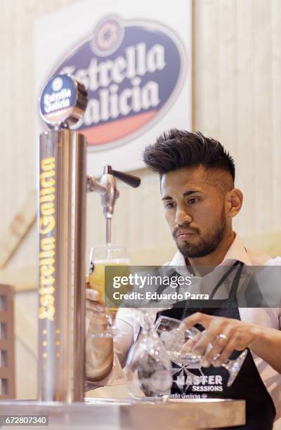 Beer bartender attends the 'Best Beer Bartender Competition' at Ifema on April 25, 2017 in Madrid, Spain.