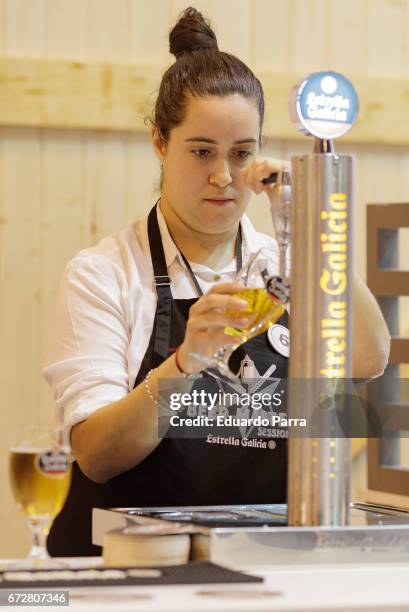 Beer bartender attends the 'Best Beer Bartender Competition' at Ifema on April 25, 2017 in Madrid, Spain.