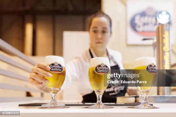 Beer bartender attends the 'Best Beer Bartender Competition' at Ifema on April 25, 2017 in Madrid, Spain.