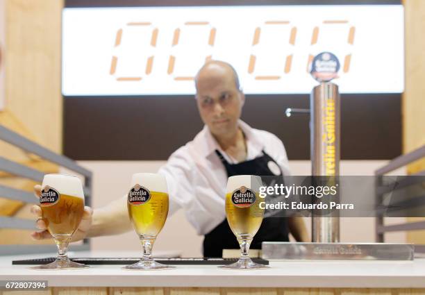 Beer bartender attends the 'Best Beer Bartender Competition' at Ifema on April 25, 2017 in Madrid, Spain.