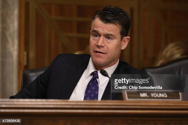 Senate Foreign Relations Committee member Sen. Todd Young questions witnesses during a committee hearing about Libya in the Dirksen Senate Office...